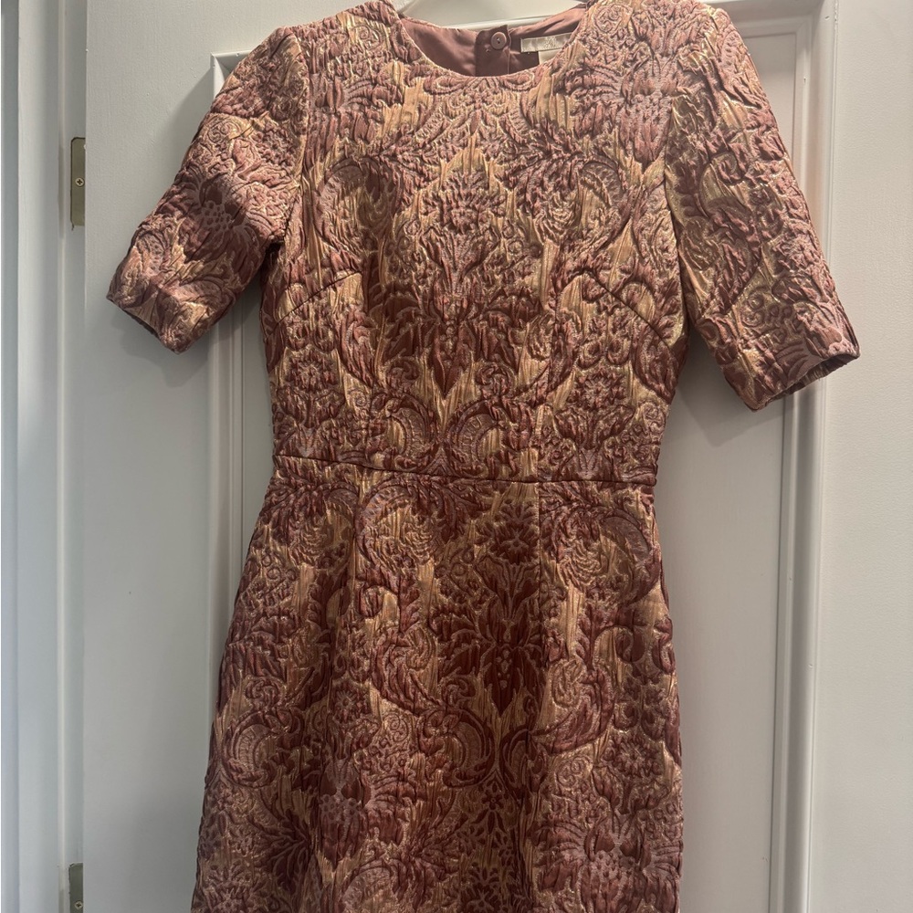 H&M Pink and Gold Patterned Mini Dress